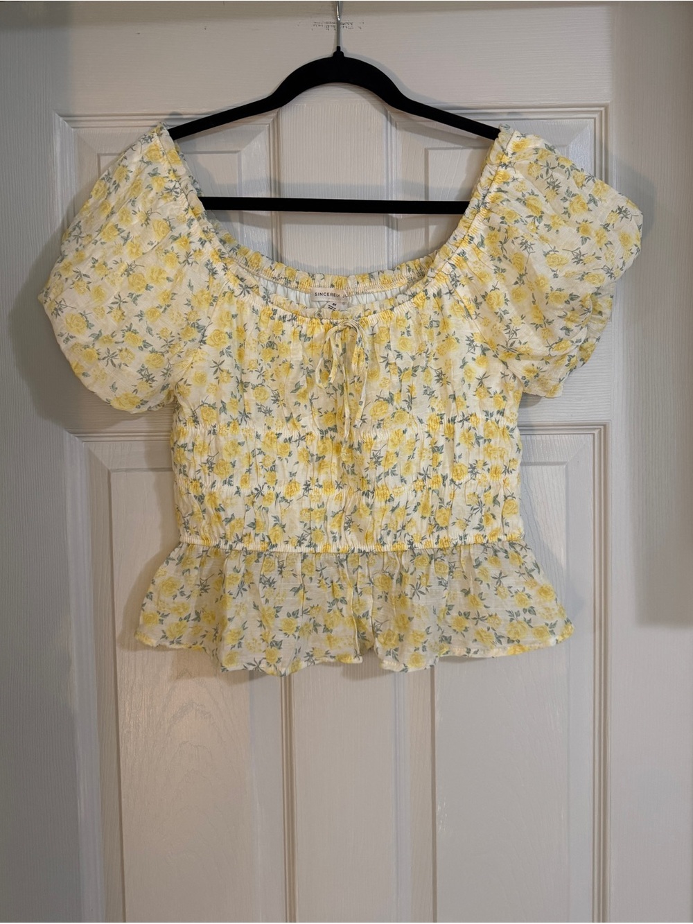 Yellow Peasant Style Crop Top